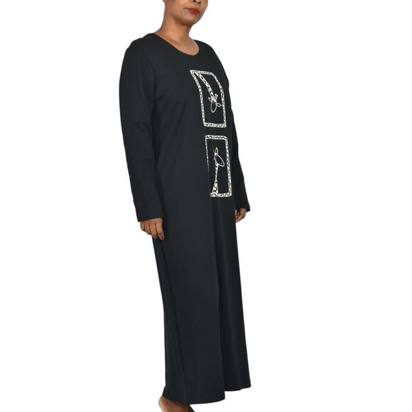 Vintage Cite Giraffe Knit Dress Black Maxi Art To Wear Print Lounge Casual Small - Picture 6 of 14